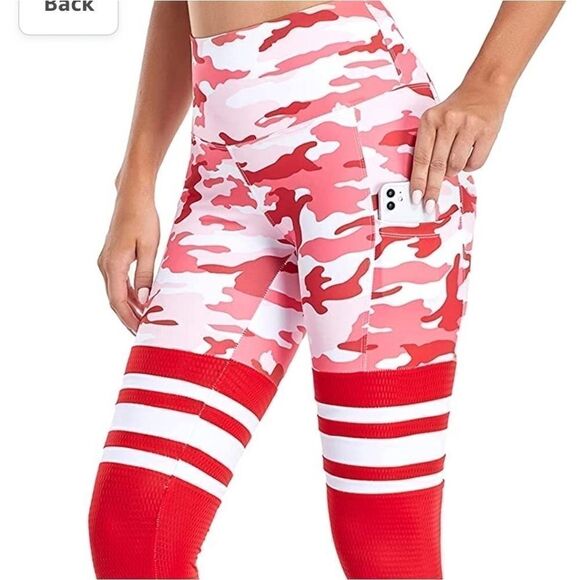 New Women's XXL (RUNS SMALL) RRHSS Red Camo Leggings with Pockets - Picture 2 of 6